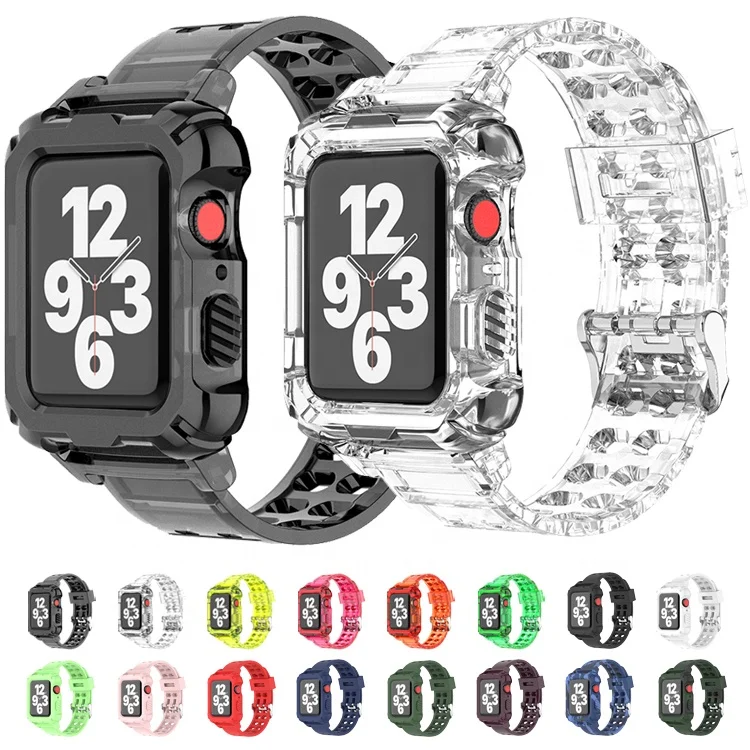 

Amazon Hot Sale Protective Case Watch Strap Transparent Silicone Integrated Sports Band for Apple Iwatch 6/5/4/3/2/1 Watchband, Optional