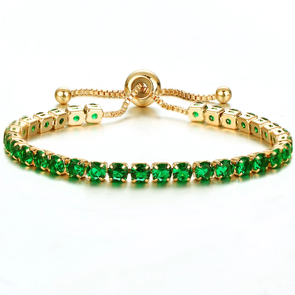 

HPXmas Gold Plated Green Copper Push And Pull Adjustable Bracelet Hot Sale Engaging Zircon Bracelet