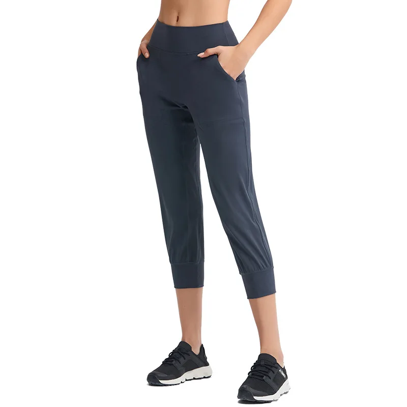 

New Nude Hip Pockets Loose Cropped Trousers Women'S Running Yoga Fitness Leggings Sweatpants