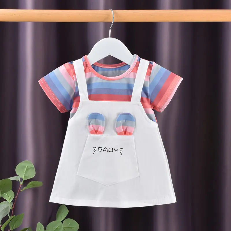 

Girls Dress Summer New Western Style Cotton Thin Summer Short Sleeve Girls Children Skirts, Picture shows