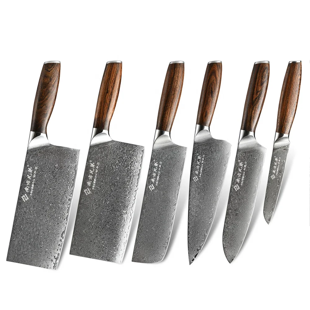 

High Quality Premium Real Damascus Kitchen Chef knife set with Ebony Wooden Handle and Gift Box