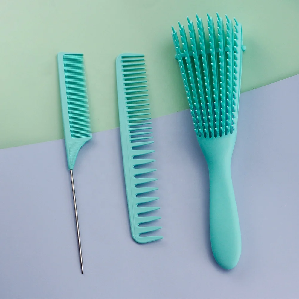 

Home Salon 3Pcs Hair Pink Brushes Kit for Women and Men Detangling Brush Set No More Tangle Hairbrush Combs, Pink,green ,blackpurple