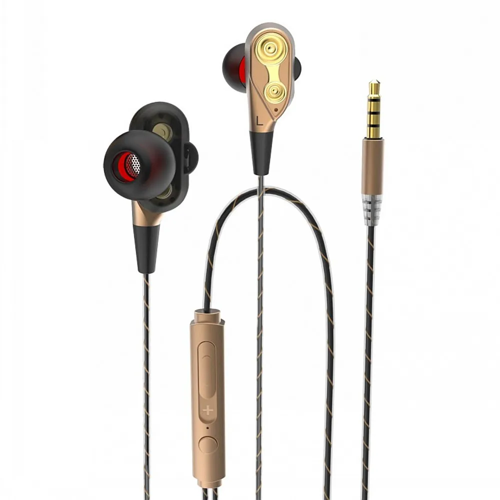 

In-ear earbud head with microphone and dual speakers with powerful bass and noise reduction control Sports headphones