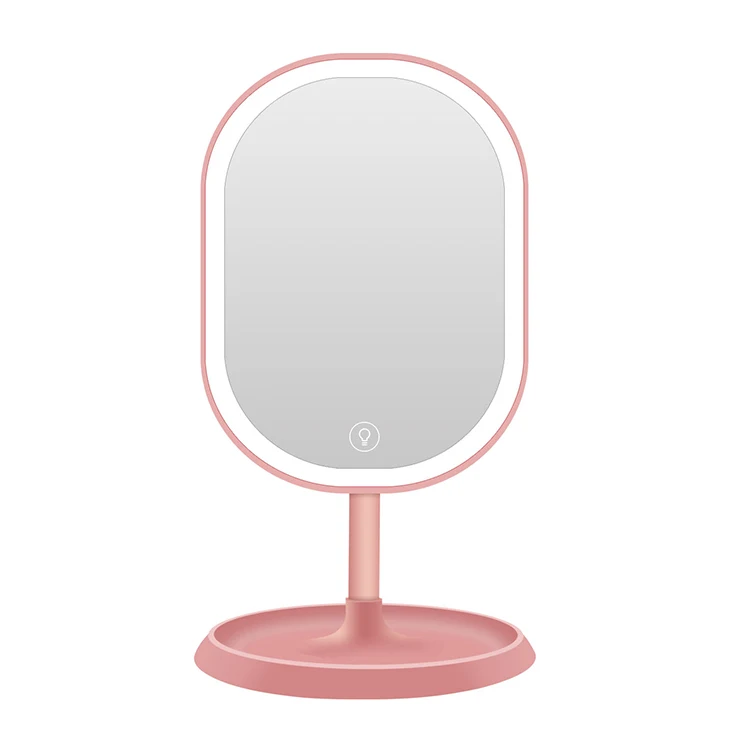 

Factory Custom Built-in rechargeable 1000mah LED Light Oval Makeup Mirror For Girls, White/pink/red/customized