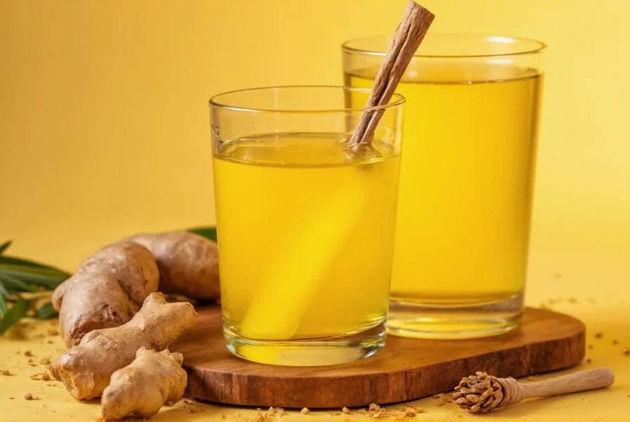 Turmeric ginger shot ingredients with measuring spoons