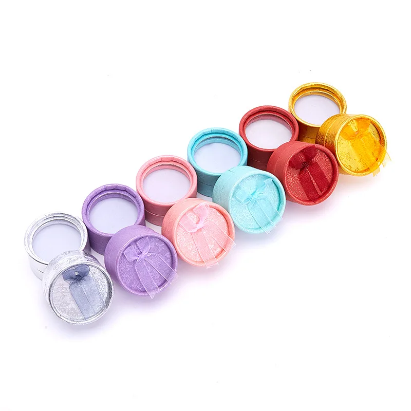 

Wholesale small round bowknot ring box earring gift packaging box stud earrings jewelry storage round box