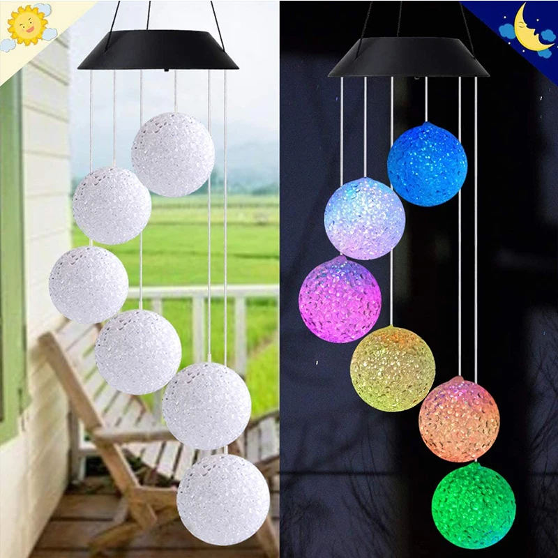 

Solar light wind chime for garden wrought iron hollow sun moon pendant LED outdoor garden landscape decoration