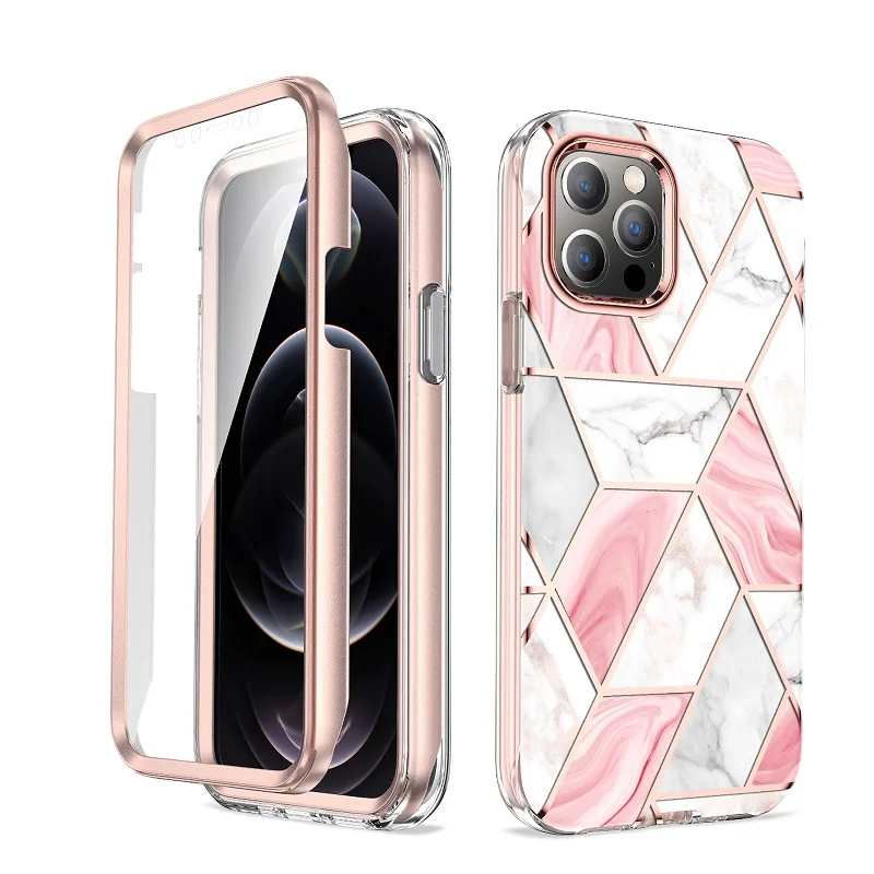 

Luxury imd hard pc geometric marble splice silicone phone case for iphone 12 11 pro max mini x xr xs max with screen protector