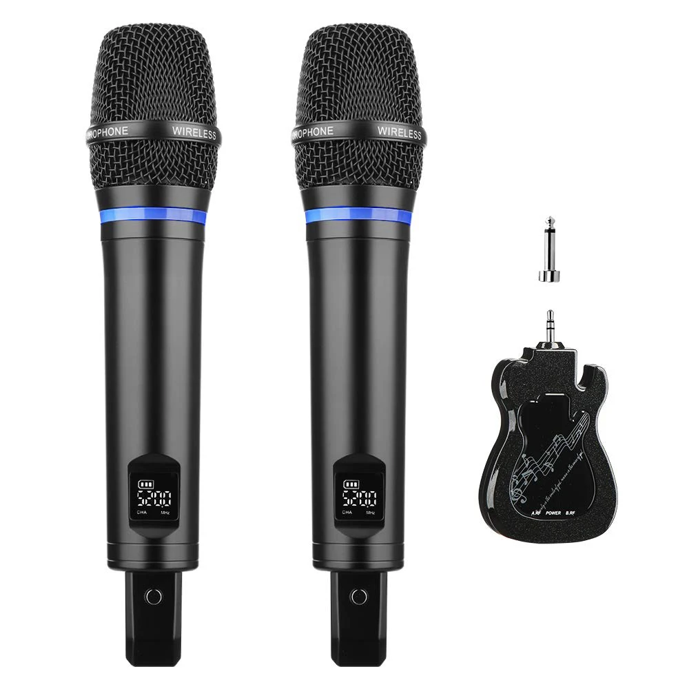 

Dual Rechargeable Wireless Microphone Karaoke System,Professional UHF Handheld Dynamic Microphone Set with Blue-tooth Receiver, Black