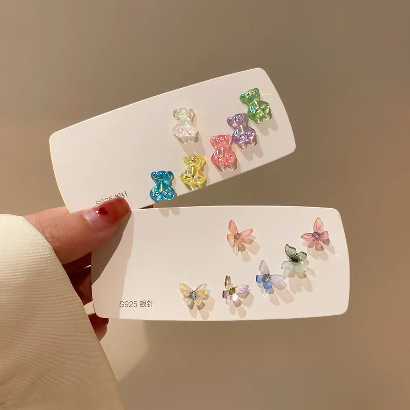 

bear butterfly bowknot resin set earrings
