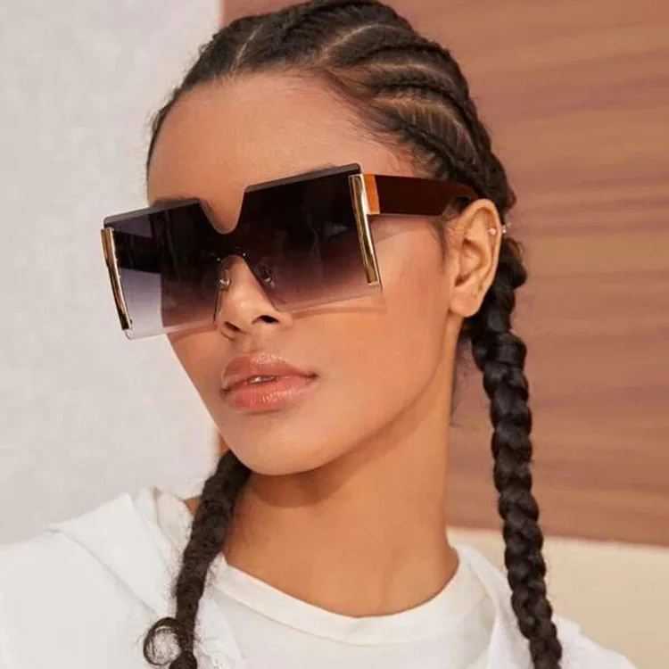 

Jheyewear new fashion designer rimless big frame ladies trendy square oversized women shades sun glasses sunglasses 2021
