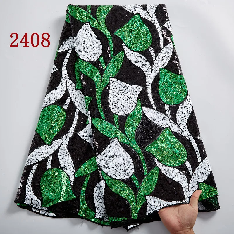 

2408 Free Shipping African Embroidery French Lace Fabric With Sequins Nigerian Flower Mesh Lace Fabric For Dress, Cupion