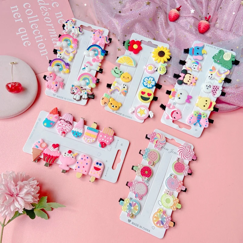 

Cute Cartoon Styles Rainbow Colorful Hair Jewelry Accessories Clips Set for Baby Girls