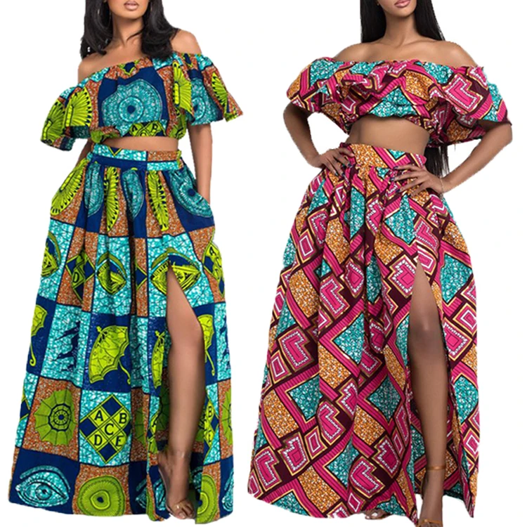 New Style African Printed High Split Dress Skirt Women Two Piece Set Women Clothing Maxi Long Dress