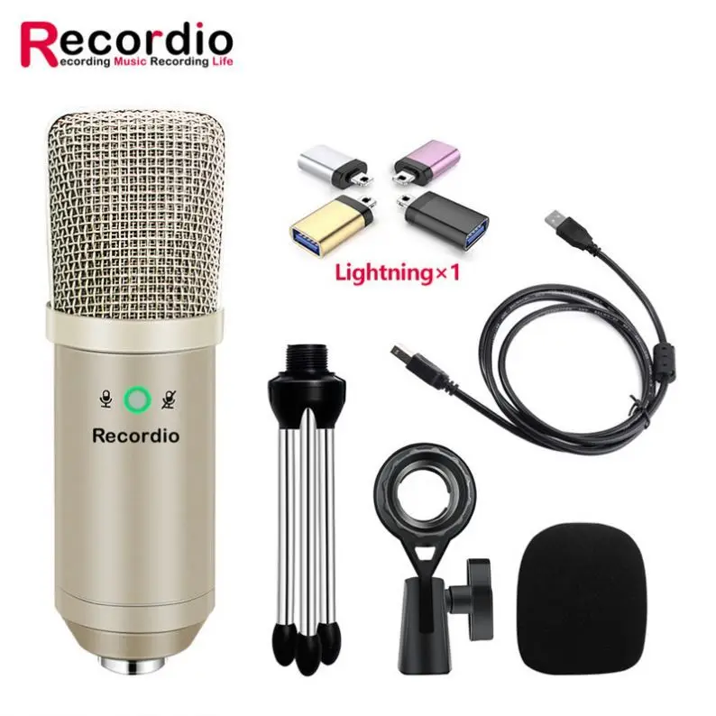 

GAM-U08 Wholesale Condenser Microphone Studio With Small Microphone Stand Made In China, Black,champagne