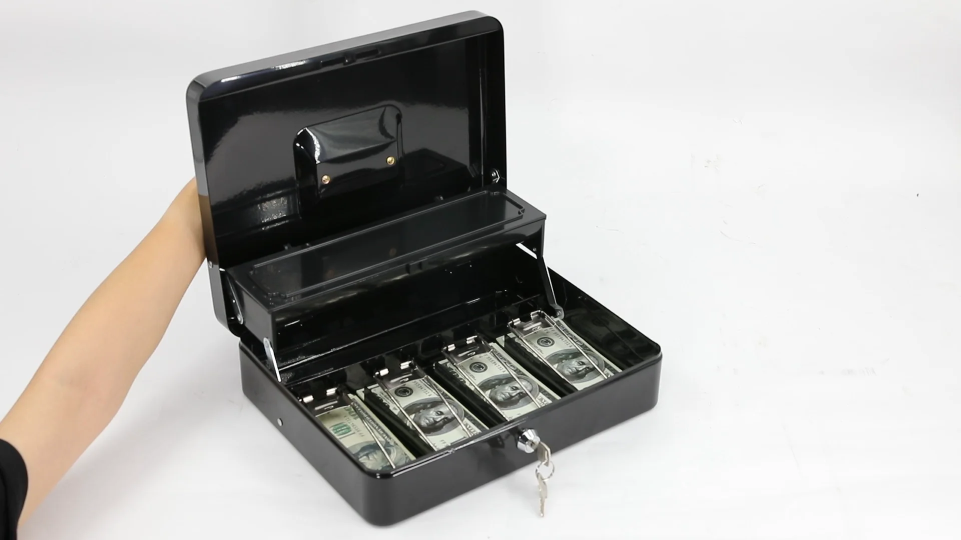 Small Metal Key Lock Cash Safe Security Box With Inner Plastic Cash Box