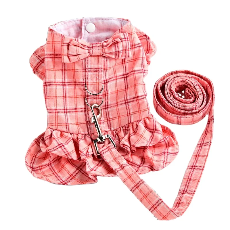 

Pet Dog Dresses Puppy Skirt with Leash Dog Plaid Dresses Puppy Summer Dress Clothes with Leash Ring