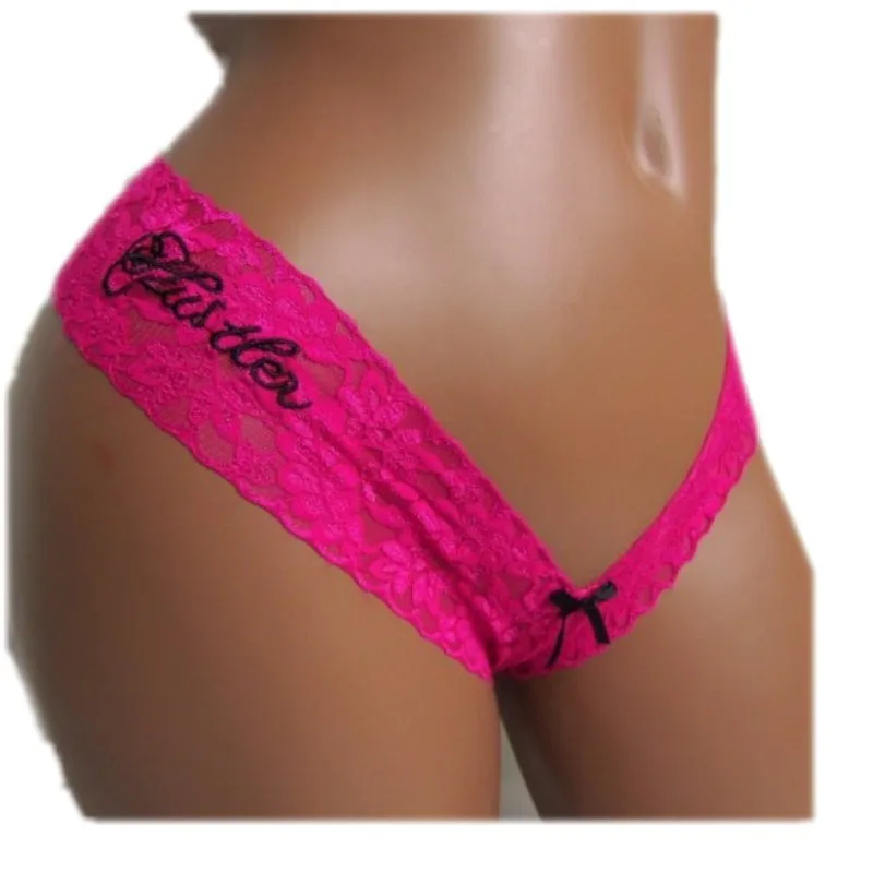

LEX women sexy Embroidery lace T back panties ladies low waist thong briefs, Black and rose red