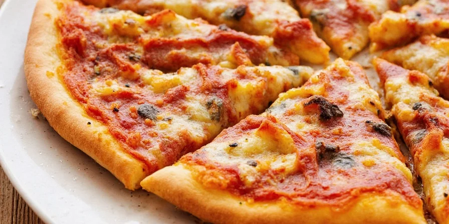 Close-up of various spices sprinkled over a freshly baked pizza.