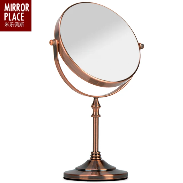 

360 Degree Rotatable Double Sided Desktop Metal Round stainless mirror with Magnifying Shaving Mirror