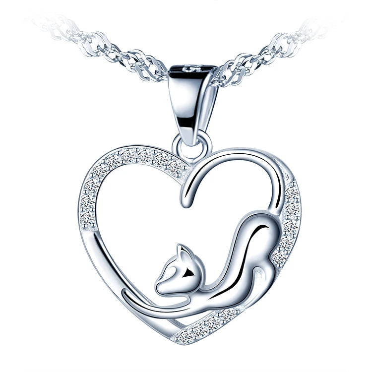 

New Arrival Heart Pendant Necklaces 925 Sterling Silver Cat Necklace