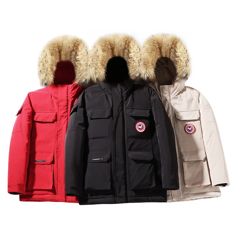 

Men's thick cotton casual down jacket mid-length cotton jacket big fur collar pie to overcome
