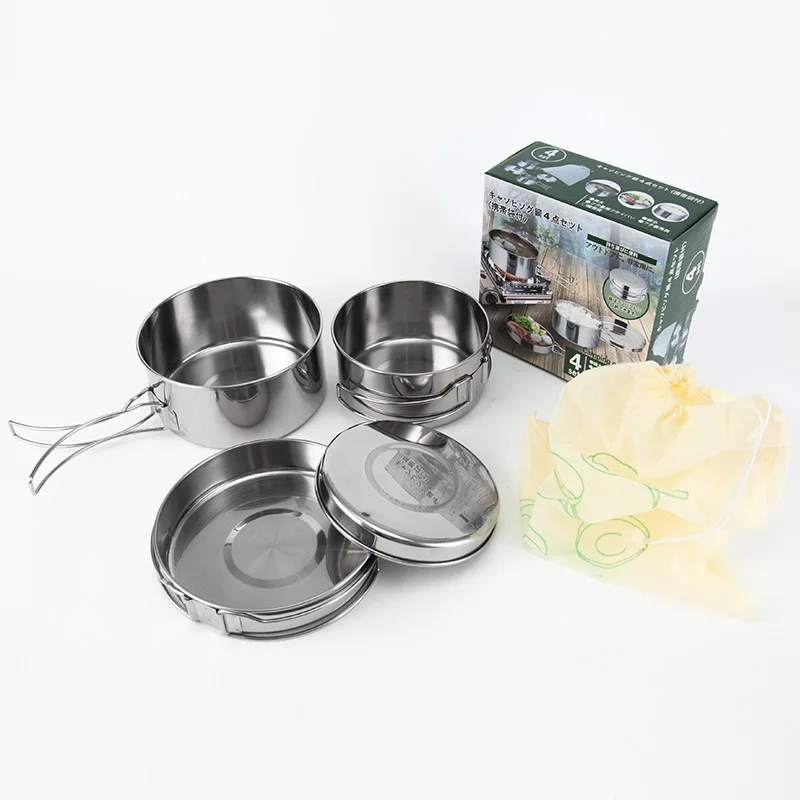 

Portable Outdoor Cooking Pan Stainless Steel Camping Backpacking Pot with Folding Handles