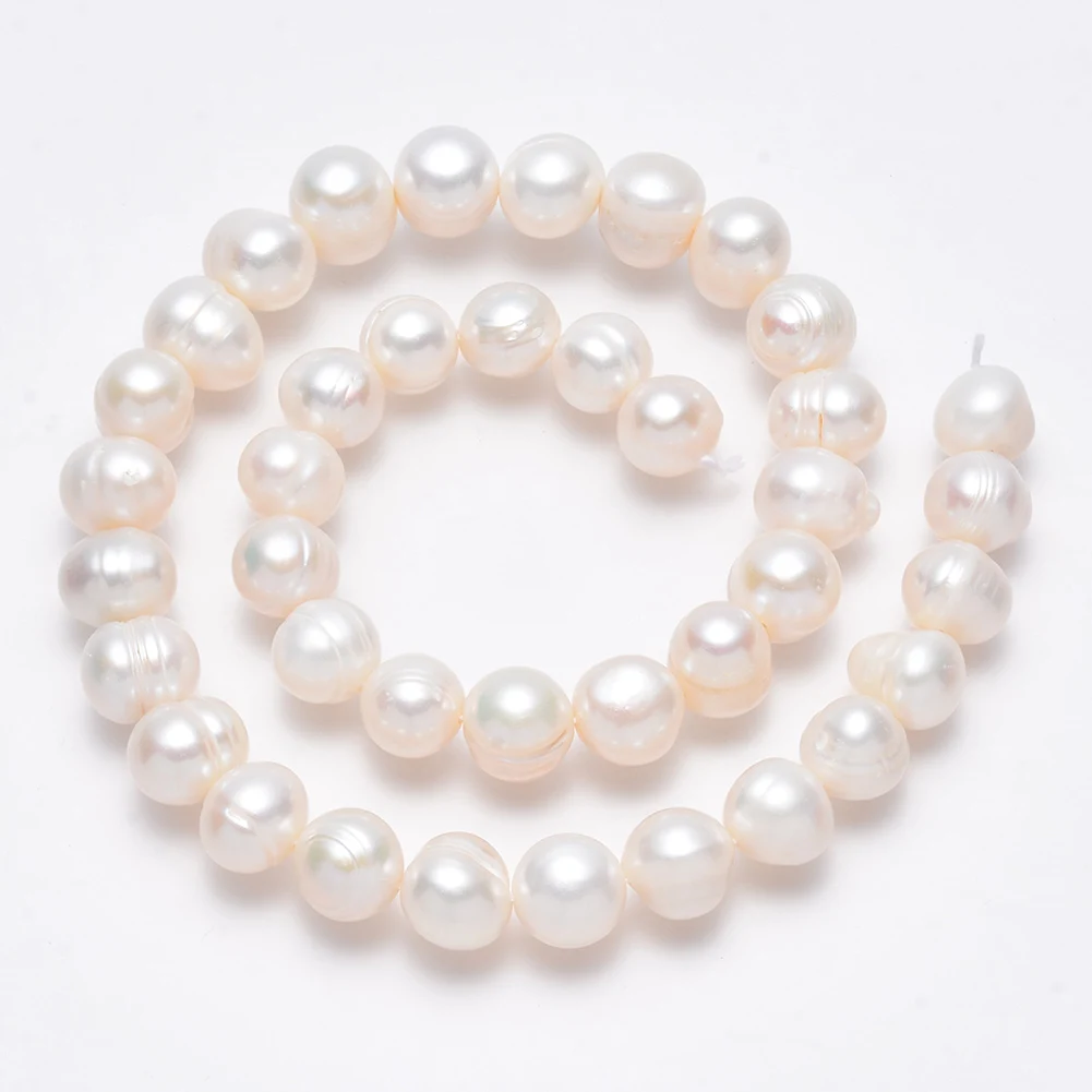 

PandaHall White Color Natural Cultural Freshwater Round Pearl Beads With Hole For Jewelry