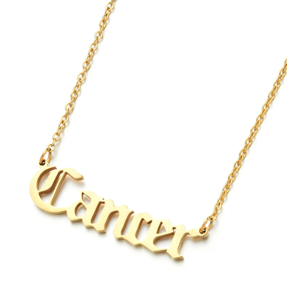 

18K Gold Plated Stainless Steel 12 Horoscope Necklace Old English Letter Cancer Zodiac Sign Necklace for Birthday