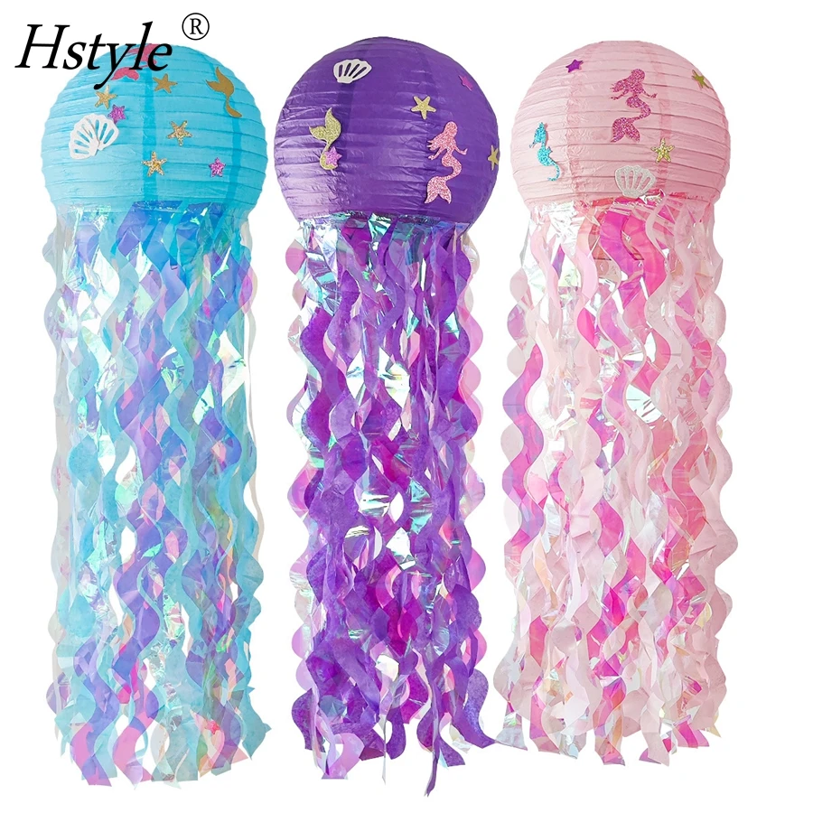 

Jelly Fish Paper Lanterns Green Pink Purple Blue Cute Hanging Mermaid Wishes Lantern Lamps Undersea Event Party Supplies SD973