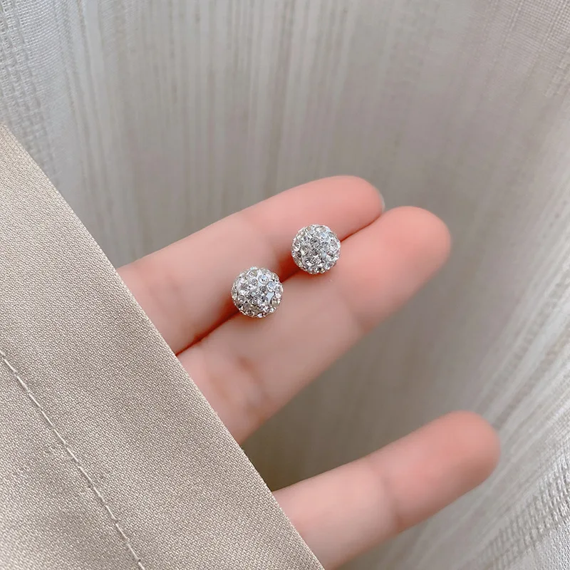 

Minimalist Shiny S925 Needle Iced Out Ball Stud Earrings Bling Bling Crystal Rhinestone Full Diamond Solid Ball Earrings