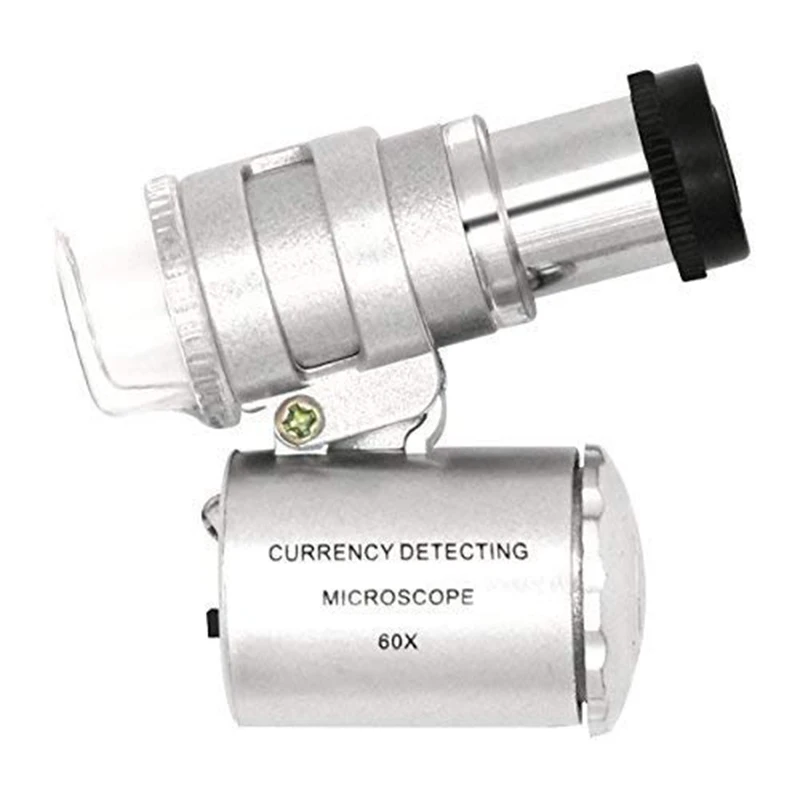60 x Handheld Mini Pocket Mikroskop Lupe Juwelier Lupe LED Licht Tasche Mic NE 