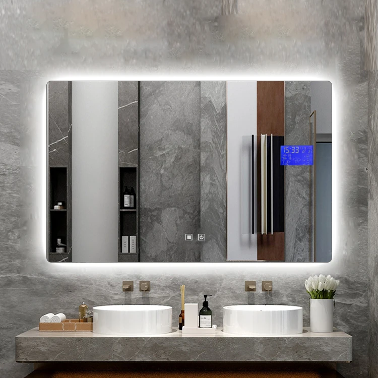 

Classic Wall Mirror Illuminated Lighting Decorative Bathroom Art LED Light Mirror with Blue_tooth Speaker Anti-fog Clock
