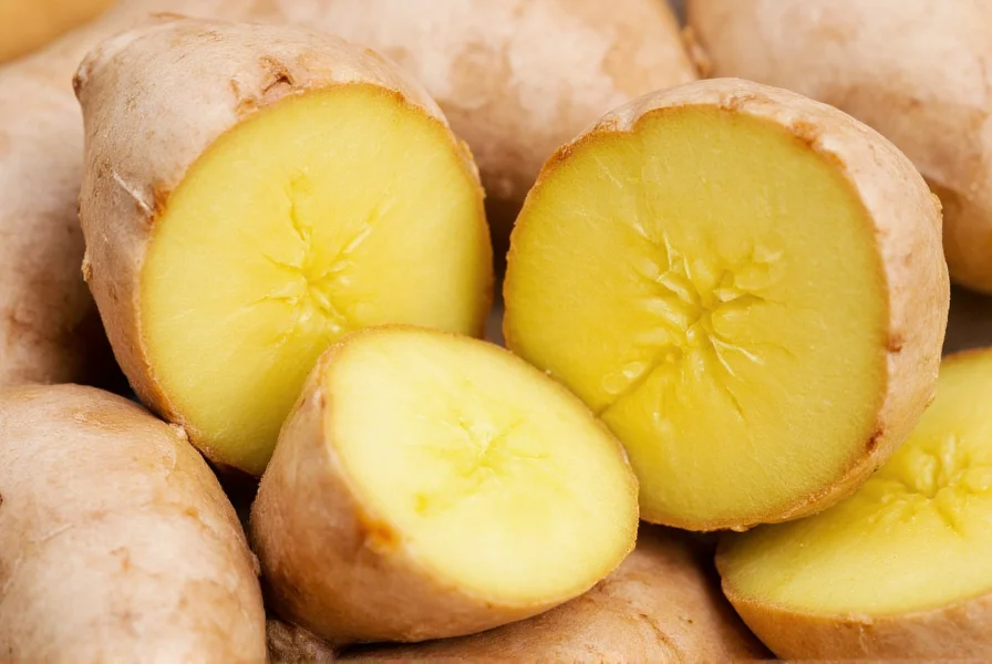 Close-up of fresh ginger root with sliced pieces showing fibrous interior