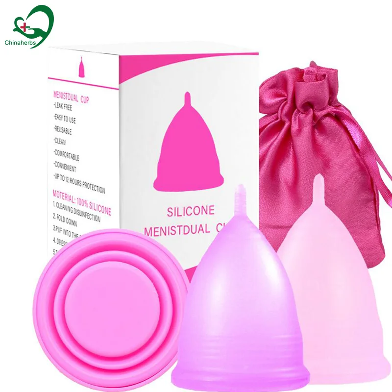 

Private label reusable soft medical silicone menstrual cup packaging sensitive skin friendly, White, pink,purple