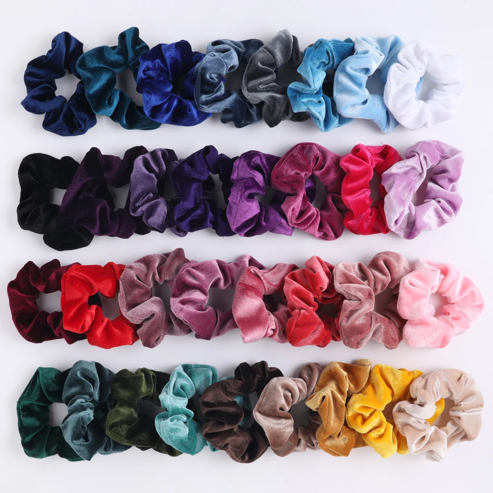 

QIYUE 2020 Hot Sale 60 Colors Available Wholesale Velvet Plain Hair Scrunchies