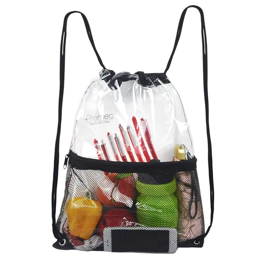 

HB048 2021 travel waterproof transparent back bag wash storage bag sports pvc clear shopping drawstring bag backpack