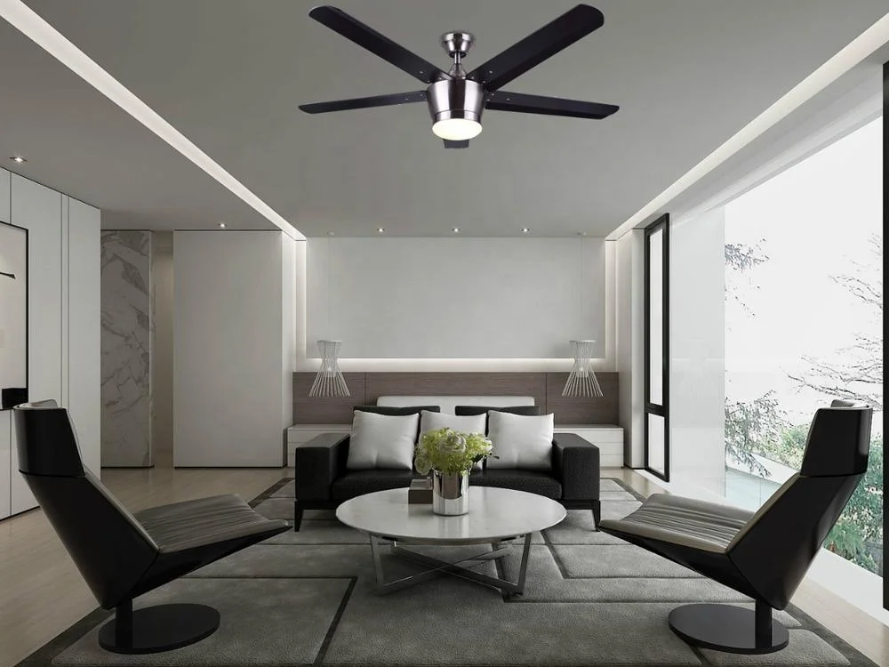 
52 inch Home Decorative Modern Air Cooling Fan Brushed Nickel LED Ceiling Fan with 5 ABS Blades, include Wall Control 
