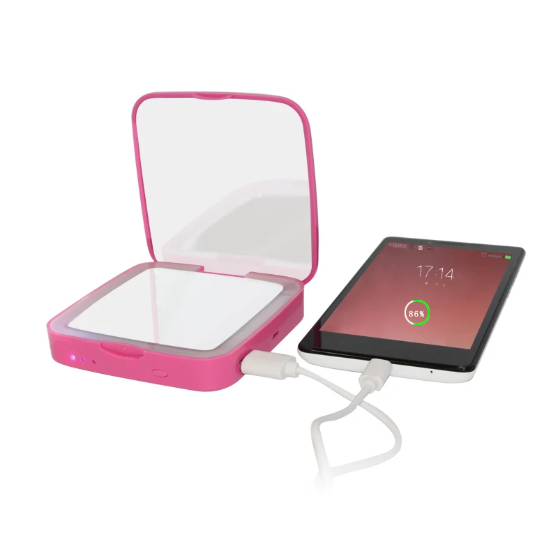 

purse portable travel power bank beauty mirrors mini pocket makeup mirror with power bank for mobile phone, Customized color