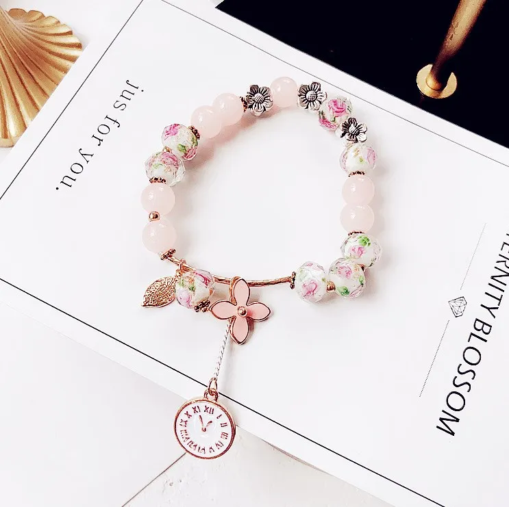 

flower clock colorful glass bracelet women