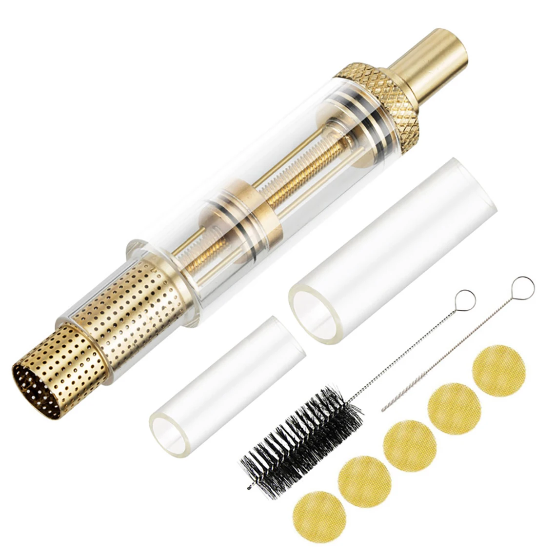 

Smoke Pipes Creative Glass Weed Straight Type Smoking Pipe with Screen Filter Clean Brush, Gold