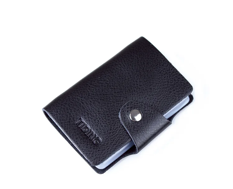 

Dropshipping New Hasp Black Genuine Leather Credit Card Holder Business ID Card Holder wallet purse For Men