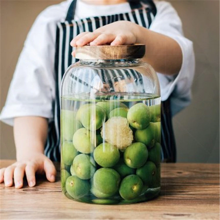 

High borosilicate glass seal coarse grain storage tangerine peel storage jar glass jar with wooden lid, As picture/customized