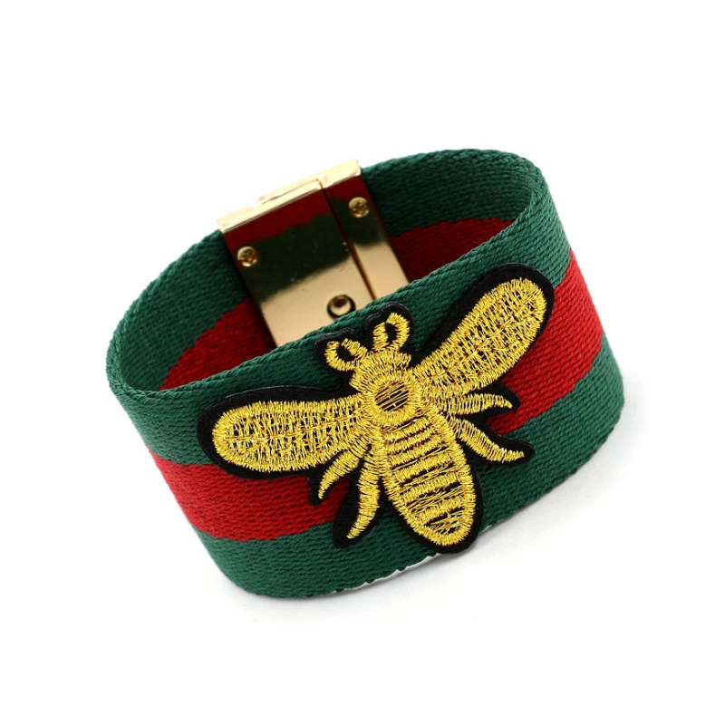 

Fashionable Metal Clasp Cotton Cord Knitting Embroidery Colorful Wide Bee Bracelet, As picture showed