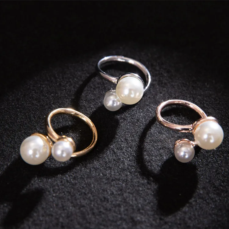 

Custom fashion round shaped alloy jewelry double pearl scarf buckle ring for women