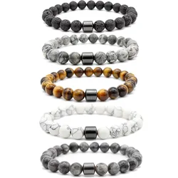 Health Care Magnetic Therapy Hematite Beads Bracelet Natural Tiger Eye Howlite Lave Stone Bracelet