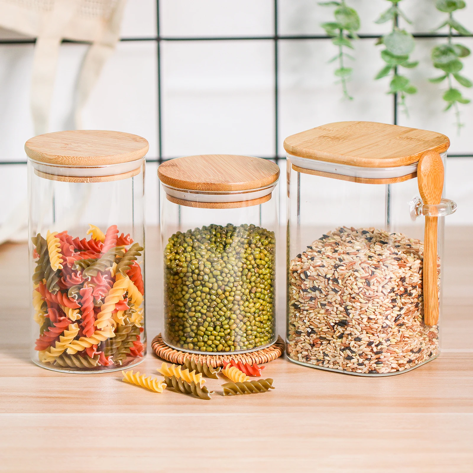 

Borosilicate Kitchen Airtight Food Glass Storage Jar Set With Bamboo Lid