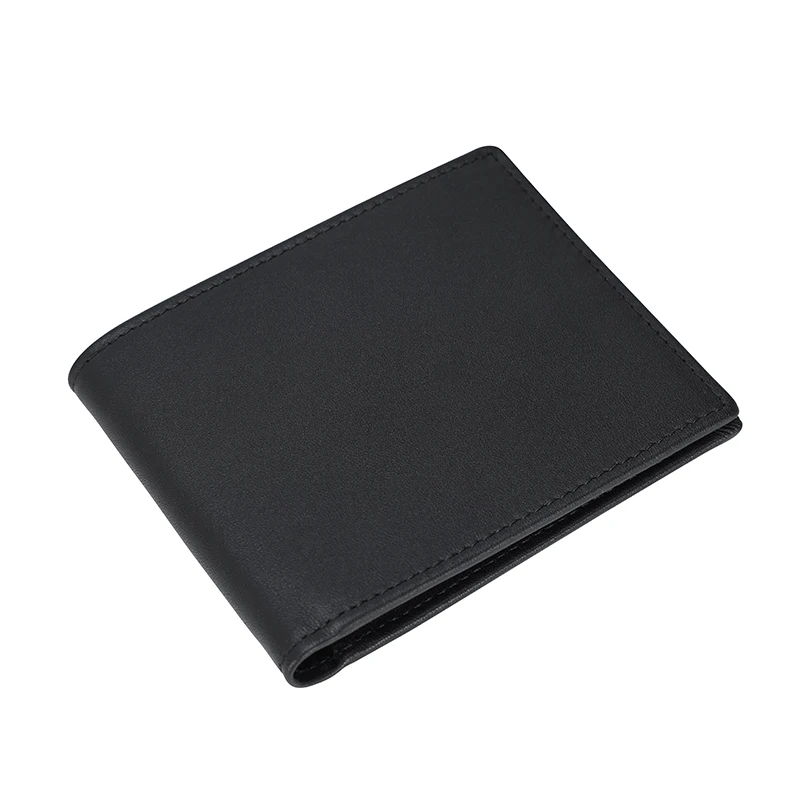 

Free Sample ODM Custom Logo Black Cheap Gift RFID Blocking Real Leather Bifold Wallet 1 PIece