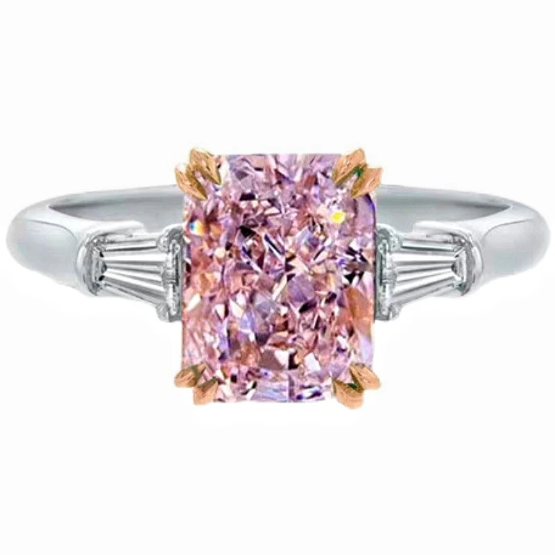 

Women's Yellow Diamond White Gold rectangular pink bow Queen's ring 3 carat square diamond party Ring Jewelry, Pink/white/yellow/oem