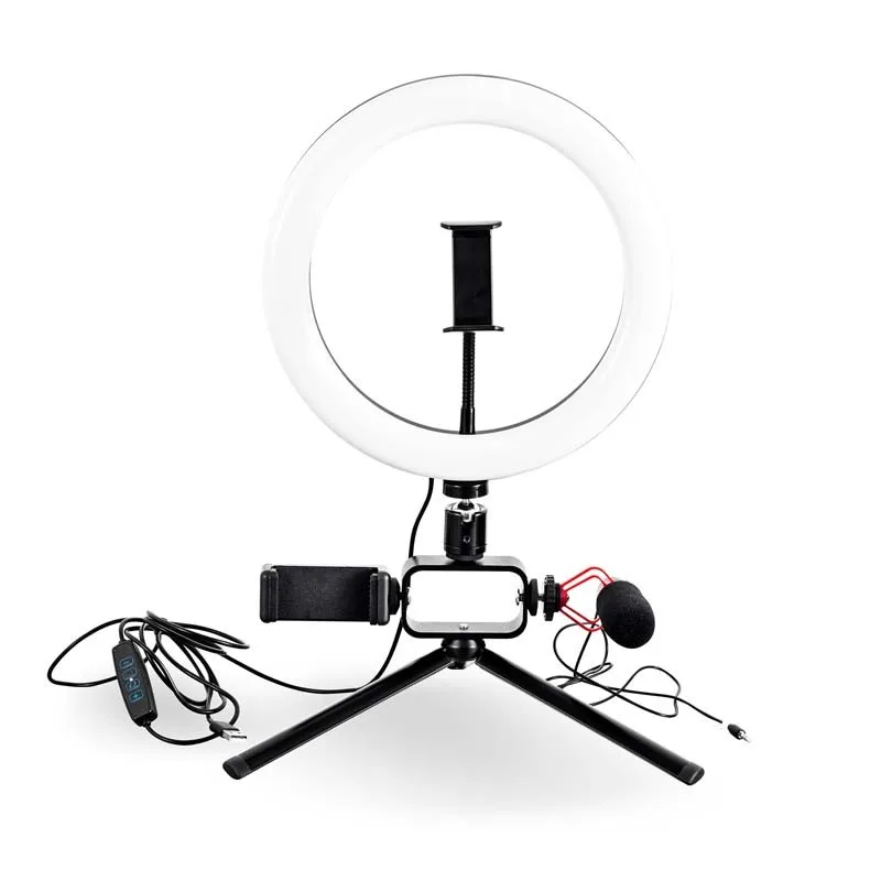 

live streaming phone desktop tripod with 10 inches usb ring light kit